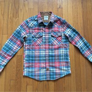 Casual Plaid Button-Down Shirt in Red, Blue, and Green